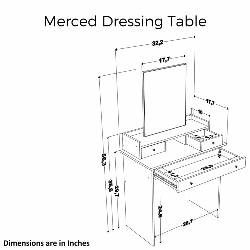 Buy ๐ BS Canada Import Decor Merced White 3-Drawers ๐ Dressing Table With Mirror ๐ 8 Buy ๐ BS Canada Import Decor Merced White 3-Drawers ๐ Dressing Table With Mirror ๐ - Image 6