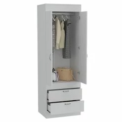 Best Sale 🎁 Bowery Hill Wood Contemporary 2 Drawer 2 Door Armoire In White 🔥 -Living Room Sales Shop 2432930 7 L