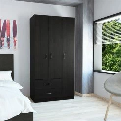 Discount ✔️ Bowery Hill Black Modern Engineered Wood Austral 3 Door Armoire 😉 -Living Room Sales Shop 2432936 1 L