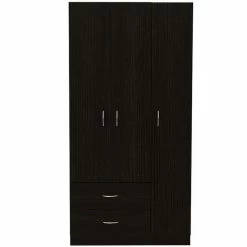 Discount ✔️ Bowery Hill Black Modern Engineered Wood Austral 3 Door Armoire 😉 -Living Room Sales Shop 2432936 3 L