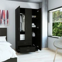 Discount ✔️ Bowery Hill Black Modern Engineered Wood Austral 3 Door Armoire 😉 -Living Room Sales Shop 2432936 6 L