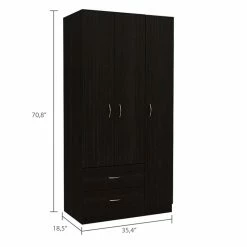 Discount ✔️ Bowery Hill Black Modern Engineered Wood Austral 3 Door Armoire 😉 -Living Room Sales Shop 2432936 8 L