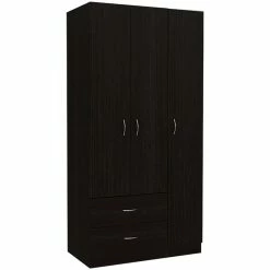 Discount βοΈ Bowery Hill Black Modern Engineered Wood Austral 3 Door Armoire π