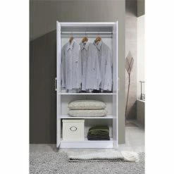 Coupon 💯 Pemberly Row 2 Door Wooded Armoire With 4 Shelves In White Finish ❤️ -Living Room Sales Shop 2434689 3 L