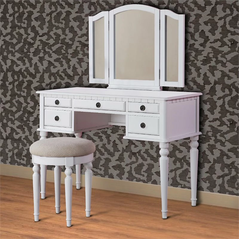 Deals ๐ Bowery Hill 43" Contemporary Wood Vanity Set With Stool In White ๐ 4 Deals ๐ Bowery Hill 43" Contemporary Wood Vanity Set With Stool In White ๐ - Image 2