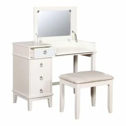 Wholesale ✨ Maklaine 38" Solid Wood Vanity Set With Flip Top Mirror And Stool In White 🎉