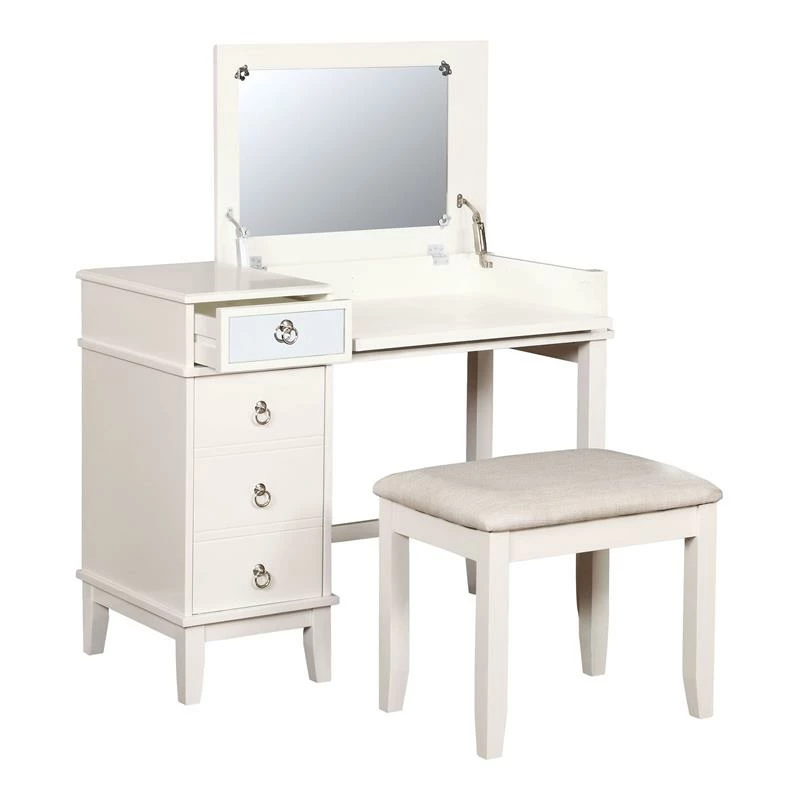 Wholesale โจ Maklaine 38" Solid Wood Vanity Set With Flip Top Mirror And Stool In White ๐ 3 Wholesale โจ Maklaine 38" Solid Wood Vanity Set With Flip Top Mirror And Stool In White ๐