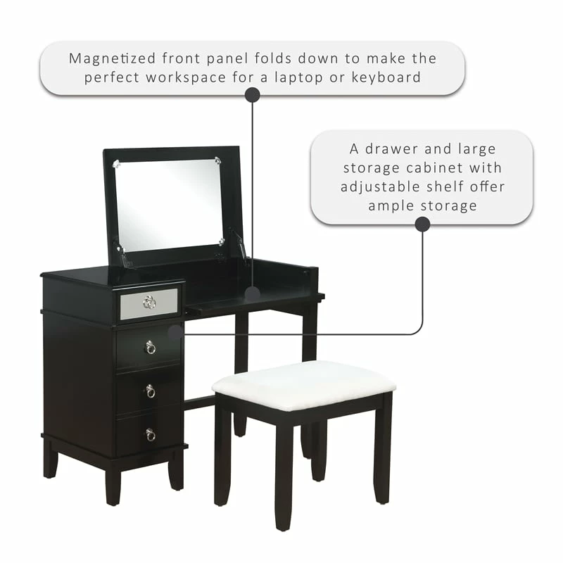 Cheap π Riverbay Furniture Modern Wood And Mirrored Vanity Set In Black β¨ 4 Cheap π Riverbay Furniture Modern Wood And Mirrored Vanity Set In Black β¨ - Image 2