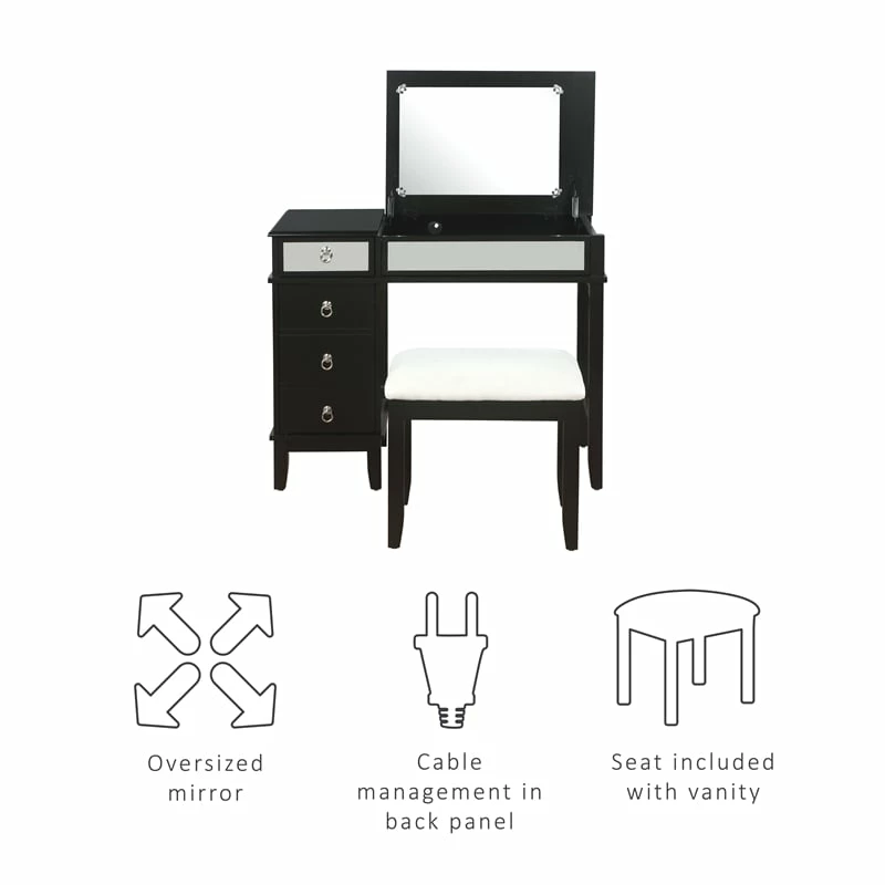 Cheap π Riverbay Furniture Modern Wood And Mirrored Vanity Set In Black β¨ 6 Cheap π Riverbay Furniture Modern Wood And Mirrored Vanity Set In Black β¨ - Image 4