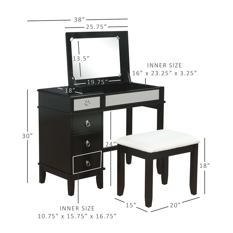 Cheap π Riverbay Furniture Modern Wood And Mirrored Vanity Set In Black β¨ 7 Cheap π Riverbay Furniture Modern Wood And Mirrored Vanity Set In Black β¨ - Image 5