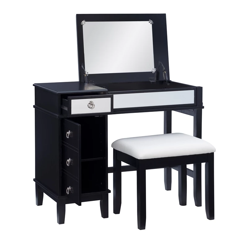 Cheap π Riverbay Furniture Modern Wood And Mirrored Vanity Set In Black β¨ 3 Cheap π Riverbay Furniture Modern Wood And Mirrored Vanity Set In Black β¨