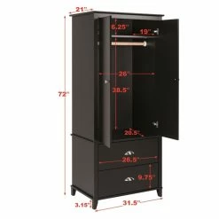Flash Sale 👍 Pemberly Row Contemporary Wardrobe Armoire In Black 👏 19 Flash Sale 👍 Pemberly Row Contemporary Wardrobe Armoire In Black 👏 -Living Room Sales Shop 2452069 8 L