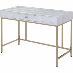 New 😍 ACME Furniture ACME Piety Vanity Desk In Silver PU & Champagne Finish ❤️