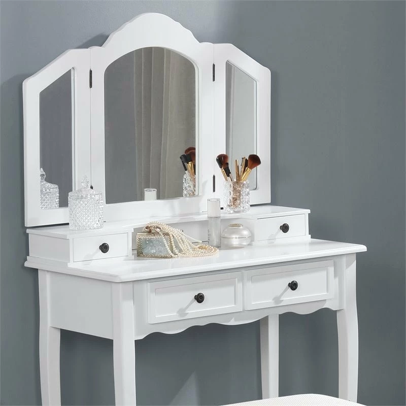 Promo 🔔 Roundhill Furniture Sanlo Wood Vanity Make Up Table And Stool Set In White 👏 5 Promo 🔔 Roundhill Furniture Sanlo Wood Vanity Make Up Table And Stool Set In White 👏 - Image 3
