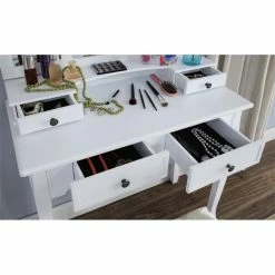 Promo 🔔 Roundhill Furniture Sanlo Wood Vanity Make Up Table And Stool Set In White 👏 11 Promo 🔔 Roundhill Furniture Sanlo Wood Vanity Make Up Table And Stool Set In White 👏 -Living Room Sales Shop 2453072 4 L