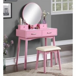 New ⌛ Roundhill Furniture Liannon Solid Rubber Wood Vanity And Stool Set In Pink ⭐ 8 New ⌛ Roundhill Furniture Liannon Solid Rubber Wood Vanity And Stool Set In Pink ⭐ -Living Room Sales Shop 2453086 1 L