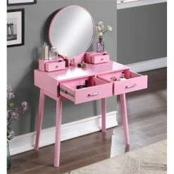 New ⌛ Roundhill Furniture Liannon Solid Rubber Wood Vanity And Stool Set In Pink ⭐ 9 New ⌛ Roundhill Furniture Liannon Solid Rubber Wood Vanity And Stool Set In Pink ⭐ -Living Room Sales Shop 2453086 2 L
