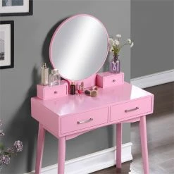 New ⌛ Roundhill Furniture Liannon Solid Rubber Wood Vanity And Stool Set In Pink ⭐ 10 New ⌛ Roundhill Furniture Liannon Solid Rubber Wood Vanity And Stool Set In Pink ⭐ -Living Room Sales Shop 2453086 3 L