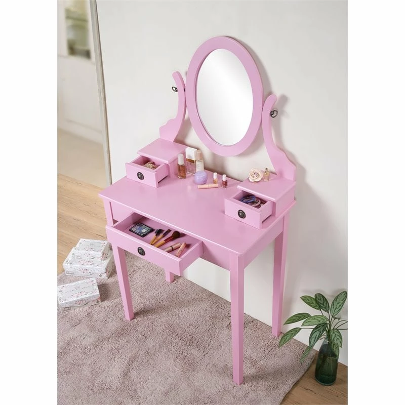 Best Sale ๐ Roundhill Furniture Moniys Wood Makeup Vanity Table And Stool Set In Pink ๐ 6 Best Sale ๐ Roundhill Furniture Moniys Wood Makeup Vanity Table And Stool Set In Pink ๐ - Image 4