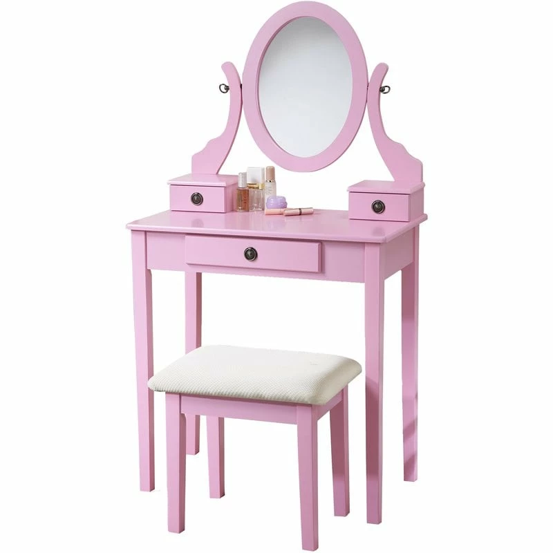 Best Sale ๐ Roundhill Furniture Moniys Wood Makeup Vanity Table And Stool Set In Pink ๐ 3 Best Sale ๐ Roundhill Furniture Moniys Wood Makeup Vanity Table And Stool Set In Pink ๐