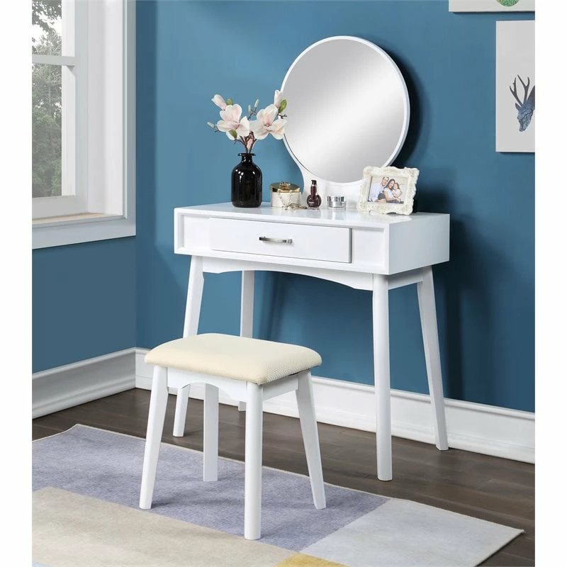 Best Sale ๐ Roundhill Furniture Maly Solid Rubber Wood Vanity And Stool Set In White ๐คฉ 4 Best Sale ๐ Roundhill Furniture Maly Solid Rubber Wood Vanity And Stool Set In White ๐คฉ - Image 2