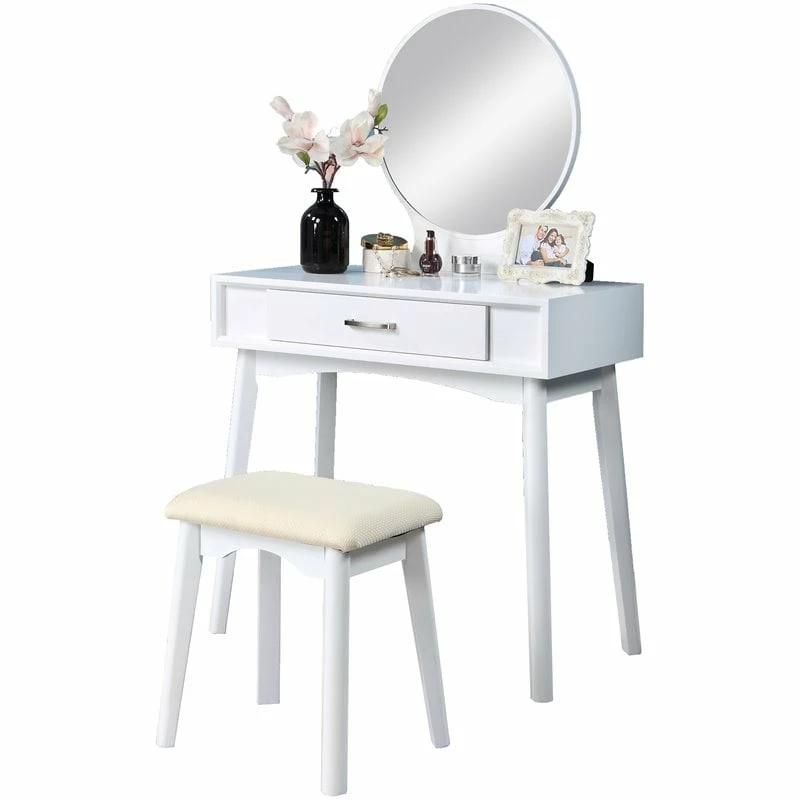 Best Sale ๐ Roundhill Furniture Maly Solid Rubber Wood Vanity And Stool Set In White ๐คฉ 3 Best Sale ๐ Roundhill Furniture Maly Solid Rubber Wood Vanity And Stool Set In White ๐คฉ