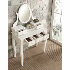 Cheapest โจ Roundhill Furniture Ashley Wood Make-Up Vanity Table And Stool Set In White ๐ฏ 13 Cheapest โจ Roundhill Furniture Ashley Wood Make-Up Vanity Table And Stool Set In White ๐ฏ -Living Room Sales Shop 2453234 4 L