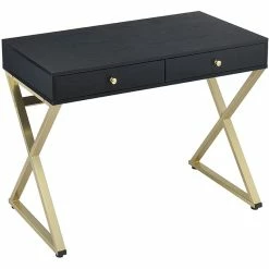 Promo ✨ Bowery Hill Contemporary Vanity Desk In Black & Brass Finish 💯