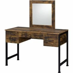 Brand new 🎉 Bowery Hill Contemporary Vanity Desk & Mirror In Rustic Oak & Black Finish 🎉
