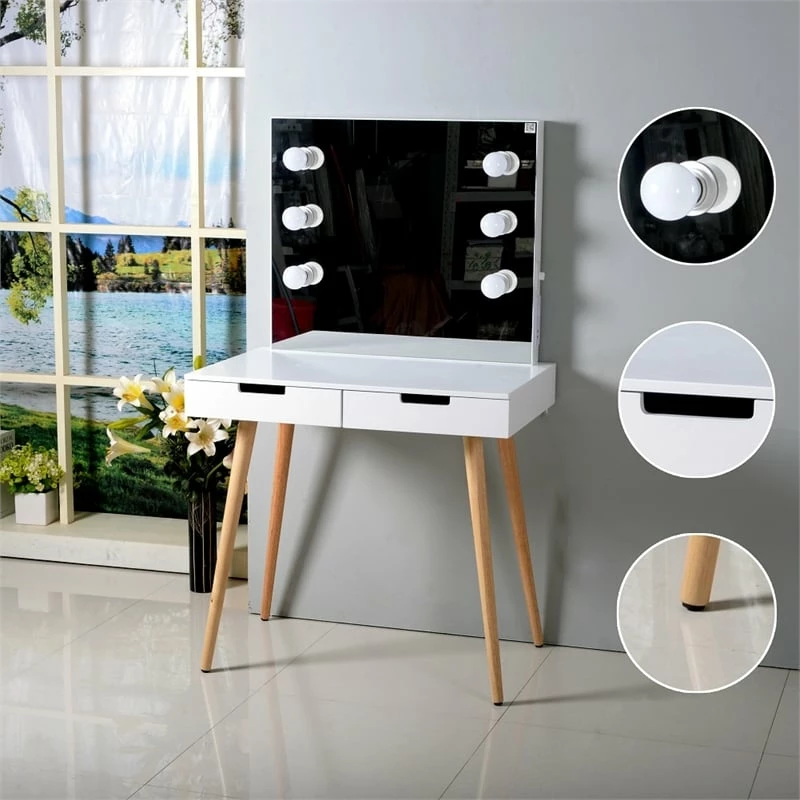 Outlet π CRO Decor Ciccarelli Solid Wood Vanity With Mirror White Vanity Table With Light π 4 Outlet π CRO Decor Ciccarelli Solid Wood Vanity With Mirror White Vanity Table With Light π - Image 2