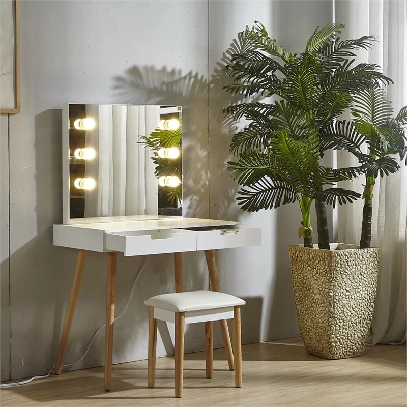 Outlet π CRO Decor Ciccarelli Solid Wood Vanity With Mirror White Vanity Table With Light π 12 Outlet π CRO Decor Ciccarelli Solid Wood Vanity With Mirror White Vanity Table With Light π - Image 10