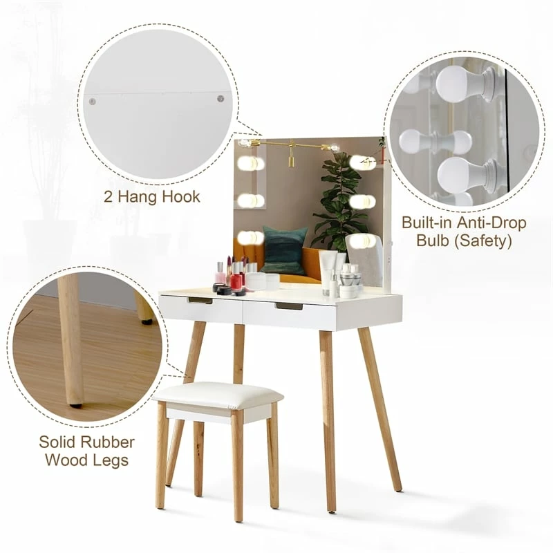 Outlet π CRO Decor Ciccarelli Solid Wood Vanity With Mirror White Vanity Table With Light π 15 Outlet π CRO Decor Ciccarelli Solid Wood Vanity With Mirror White Vanity Table With Light π - Image 13