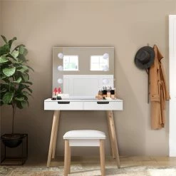Outlet π CRO Decor Ciccarelli Solid Wood Vanity With Mirror White Vanity Table With Light π 30 Outlet π CRO Decor Ciccarelli Solid Wood Vanity With Mirror White Vanity Table With Light π -Living Room Sales Shop 2470770 14 L