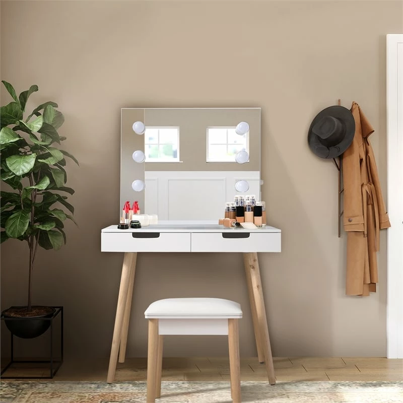 Outlet π CRO Decor Ciccarelli Solid Wood Vanity With Mirror White Vanity Table With Light π 16 Outlet π CRO Decor Ciccarelli Solid Wood Vanity With Mirror White Vanity Table With Light π - Image 14