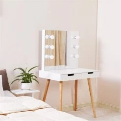 Outlet π CRO Decor Ciccarelli Solid Wood Vanity With Mirror White Vanity Table With Light π 21 Outlet π CRO Decor Ciccarelli Solid Wood Vanity With Mirror White Vanity Table With Light π -Living Room Sales Shop 2470770 4 L