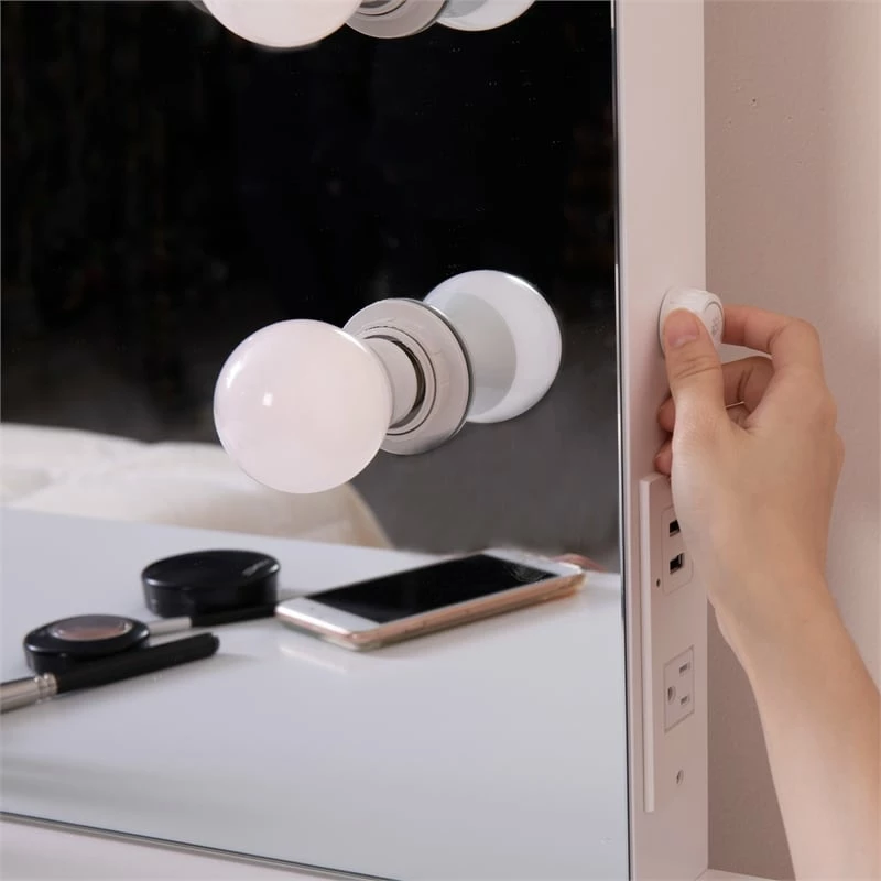 Outlet π CRO Decor Ciccarelli Solid Wood Vanity With Mirror White Vanity Table With Light π 9 Outlet π CRO Decor Ciccarelli Solid Wood Vanity With Mirror White Vanity Table With Light π - Image 7