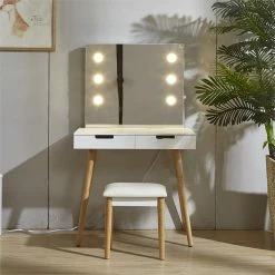 Outlet π CRO Decor Ciccarelli Solid Wood Vanity With Mirror White Vanity Table With Light π