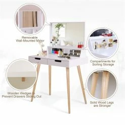 Cheapest 👏 CRO Decor Maximilien Solid Wood 32'' Wide Vanity Table With Mirror-White 😍 -Living Room Sales Shop 2470771 13 L
