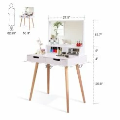 Cheapest 👏 CRO Decor Maximilien Solid Wood 32'' Wide Vanity Table With Mirror-White 😍 -Living Room Sales Shop 2470771 16 L