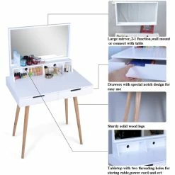 Cheapest 👏 CRO Decor Maximilien Solid Wood 32'' Wide Vanity Table With Mirror-White 😍 -Living Room Sales Shop 2470771 6 L