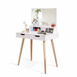 Cheapest 👏 CRO Decor Maximilien Solid Wood 32'' Wide Vanity Table With Mirror-White 😍 -Living Room Sales Shop 2470771 9 L