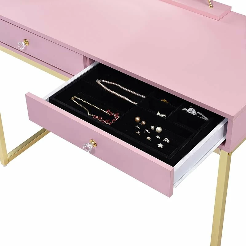 Best Sale ๐ ACME Furniture ACME Coleen Vanity Desk With Jewelry Tray In Pink And Gold โจ 7 Best Sale ๐ ACME Furniture ACME Coleen Vanity Desk With Jewelry Tray In Pink And Gold โจ - Image 5