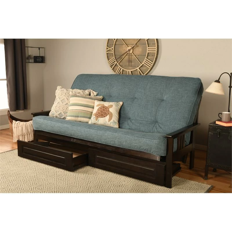 Outlet ❤️ Kodiak Furniture Foam Queen-size Futon Mattress W/Linen Aqua Blue Fabric Cover ⌛ 4 Outlet ❤️ Kodiak Furniture Foam Queen-size Futon Mattress W/Linen Aqua Blue Fabric Cover ⌛ - Image 2