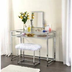 Outlet ๐งจ ACME Furniture ACME Coleen 3 Pc Pack Vanity Set In Chrome Finish ๐ 12 Outlet ๐งจ ACME Furniture ACME Coleen 3 Pc Pack Vanity Set In Chrome Finish ๐ -Living Room Sales Shop 2475574 5 L