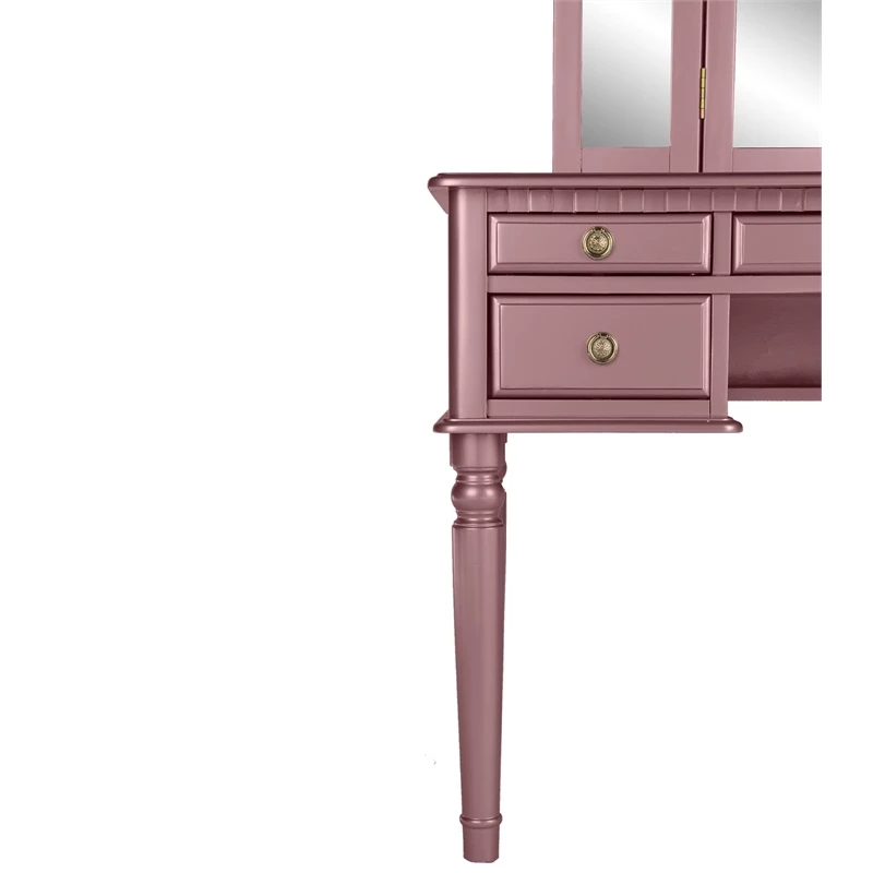 Best deal 🤩 Cooper Furniture Wood Vanity Set With Mirror And Stool In Pink Rose Gold Color 🤩 8 Best deal 🤩 Cooper Furniture Wood Vanity Set With Mirror And Stool In Pink Rose Gold Color 🤩 - Image 6