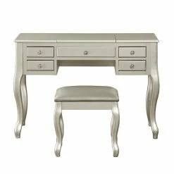 Budget ❤️ Cooper Furniture Wood Vanity Set With Stool And Mirror In Silver ❤️ 5 Budget ❤️ Cooper Furniture Wood Vanity Set With Stool And Mirror In Silver ❤️ -Living Room Sales Shop 2478102 1 L