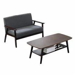 Discount ๐ Lilola Home Bahamas Espresso Coffee Table And Dark Gray Linen Fabric Loveseat Set ๐คฉ