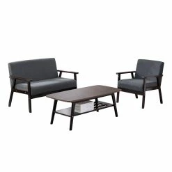 Discount ๐ฅ Lilola Home Bahamas Espresso Coffee Table Dark Gray Linen Fabric Loveseat Chair Set ๐ฅ