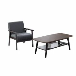 Buy β€οΈ Lilola Home Bahamas Espresso Coffee Table And Dark Gray Linen Fabric Single Chair Set π