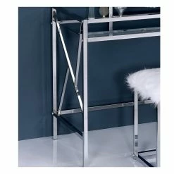 Outlet ✔️ Bowery Hill Contemporary Metal 3-Piece Bedroom Vanity Set In Chrome 👍 -Living Room Sales Shop 2484677 2 L